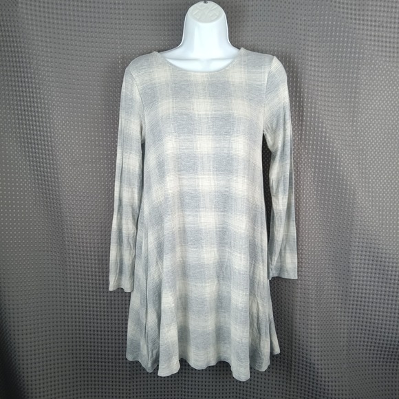 Old Navy Dresses & Skirts - Old Navy Womens Grey Plaid Long Sleeve Swing Dress Petite Medium A-Line Mini